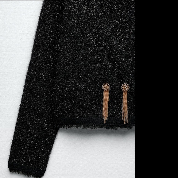 Zara metallic thread knitted jacket  with ornament chains - Picture 11 of 12